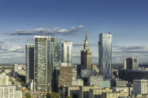 Warsaw downtown aerial view